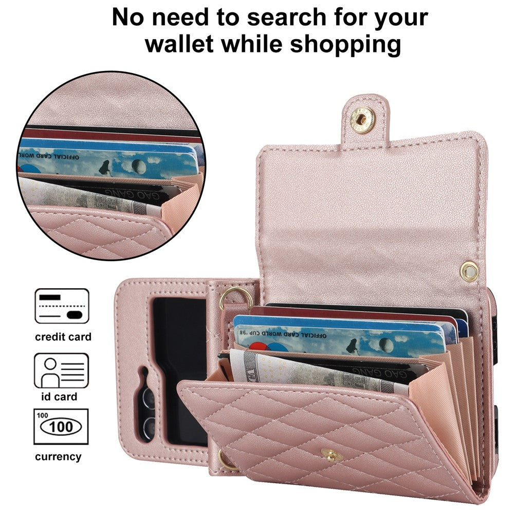 ZD 03 for Samsung Galaxy Z Flip7 FE 5G / Z Flip6 5G Case Bag Design PU Leather Crossbody Phone Cover RFID Blocking - Rose Gold