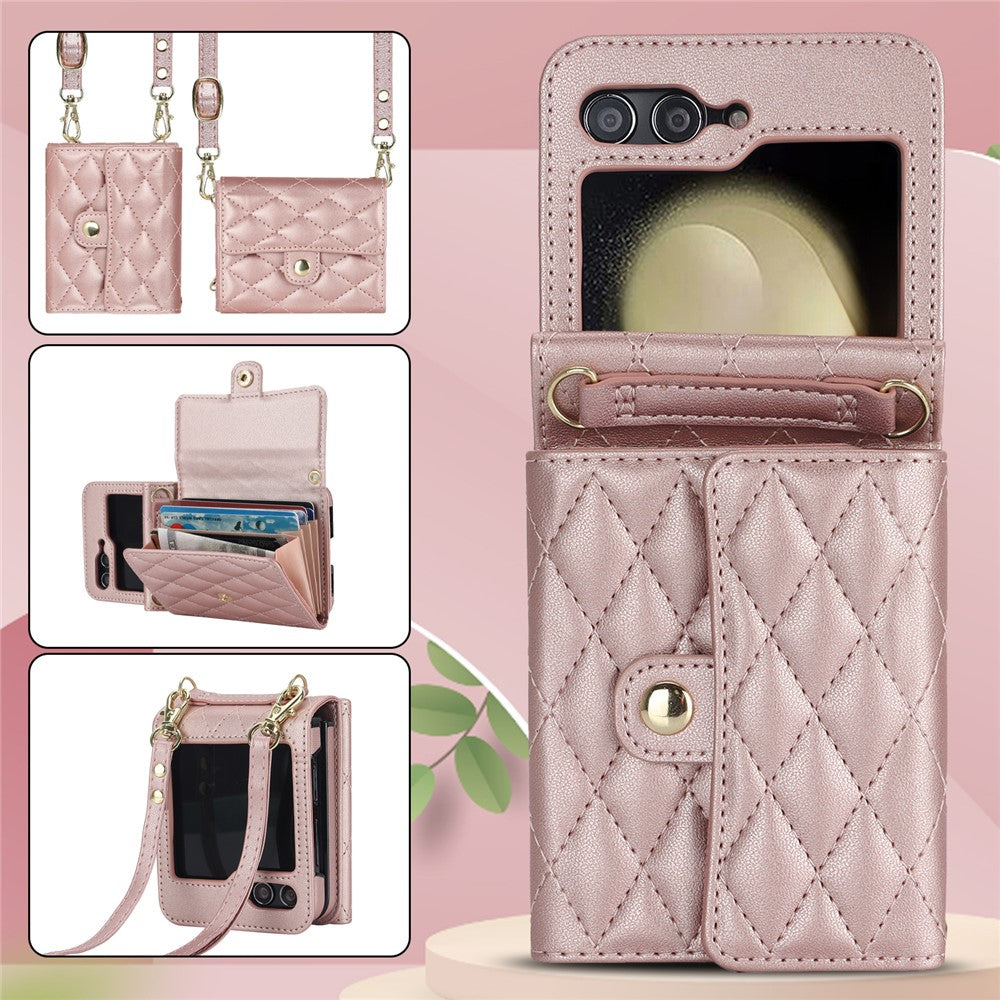 ZD 03 for Samsung Galaxy Z Flip7 FE 5G / Z Flip6 5G Case Bag Design PU Leather Crossbody Phone Cover RFID Blocking - Rose Gold