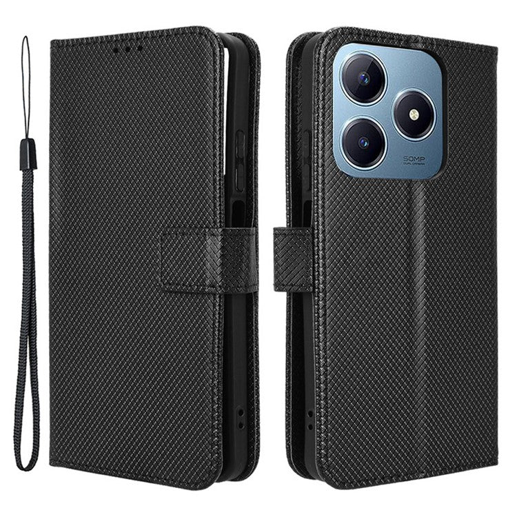 For Realme C63 4G / C61 4G / Narzo N63 4G Case Leather Phone Cover Diamond Texture - Black