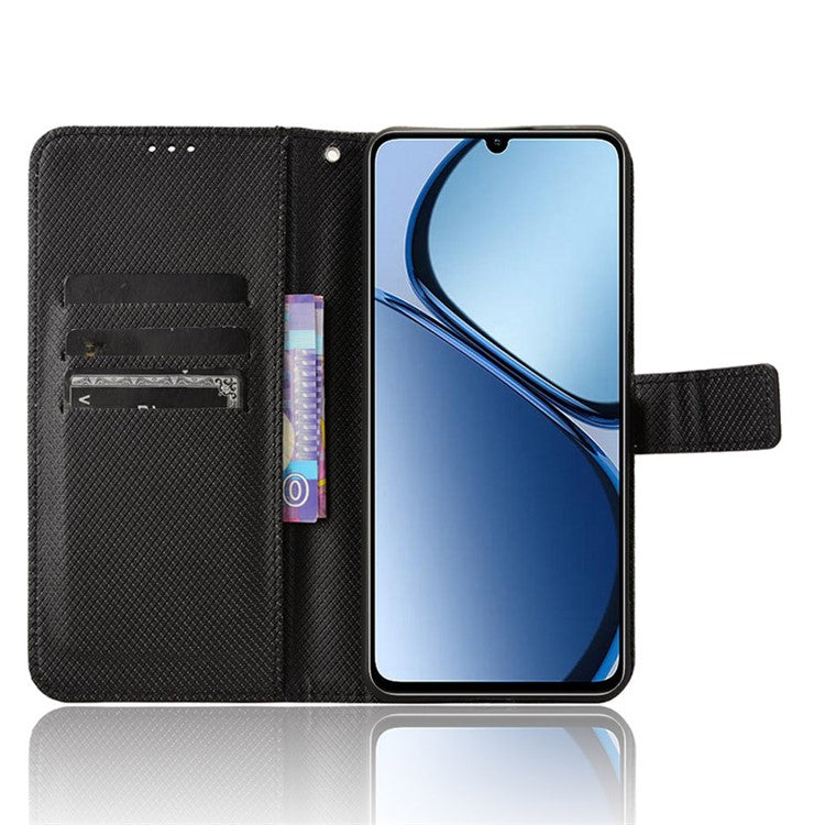 For Realme C63 4G / C61 4G / Narzo N63 4G Case Leather Phone Cover Diamond Texture - Black