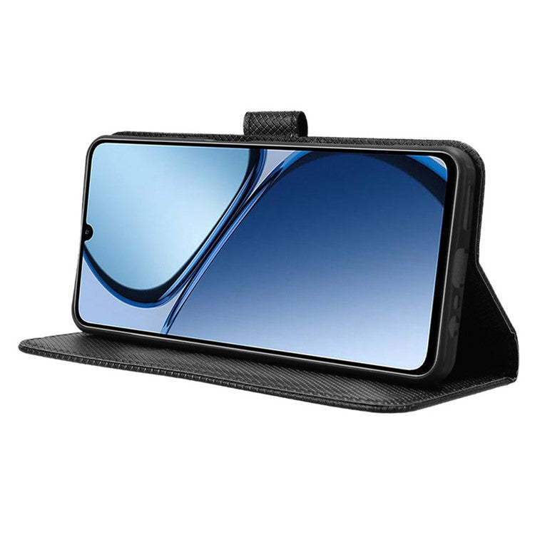 For Realme C63 4G / C61 4G / Narzo N63 4G Case Leather Phone Cover Diamond Texture - Black