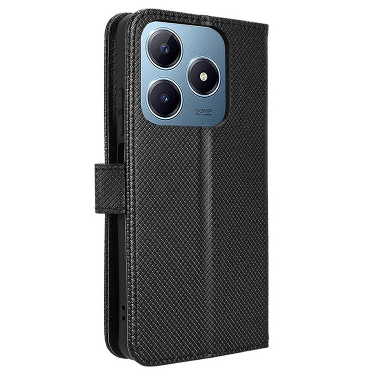 For Realme C63 4G / C61 4G / Narzo N63 4G Case Leather Phone Cover Diamond Texture - Black