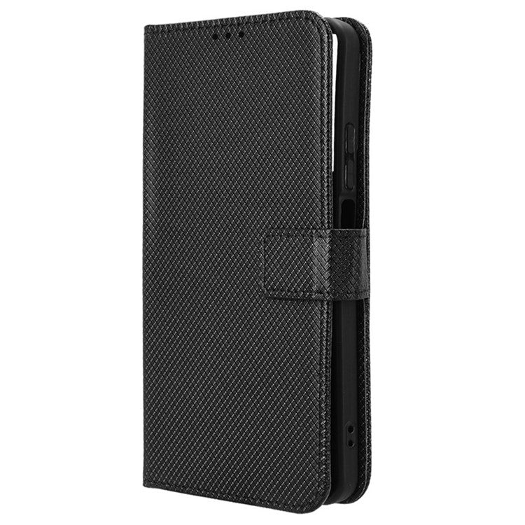 For Realme C63 4G / C61 4G / Narzo N63 4G Case Leather Phone Cover Diamond Texture - Black