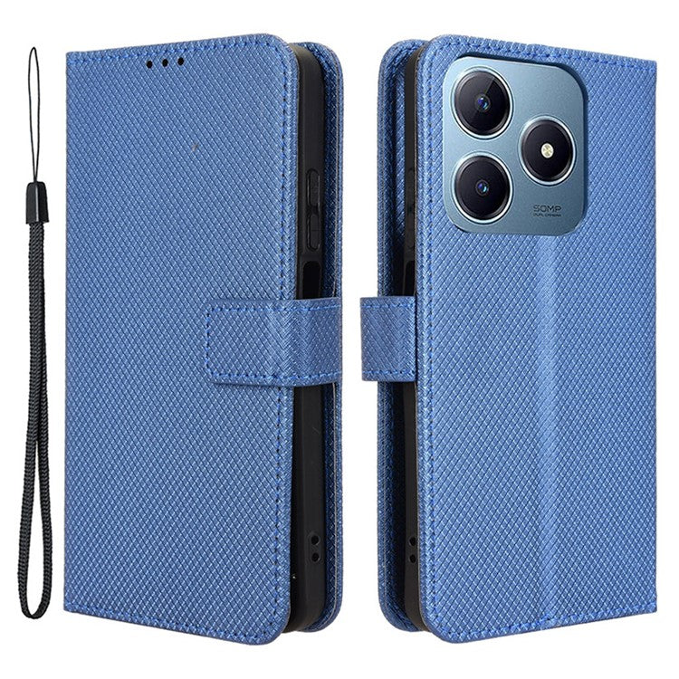For Realme C63 4G / C61 4G / Narzo N63 4G Case Leather Phone Cover Diamond Texture - Blue