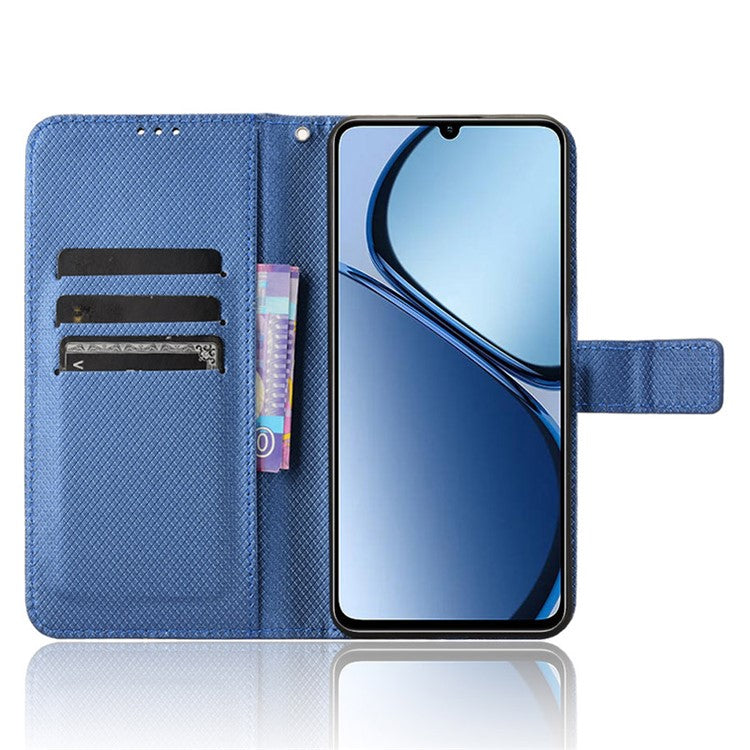 For Realme C63 4G / C61 4G / Narzo N63 4G Case Leather Phone Cover Diamond Texture - Blue