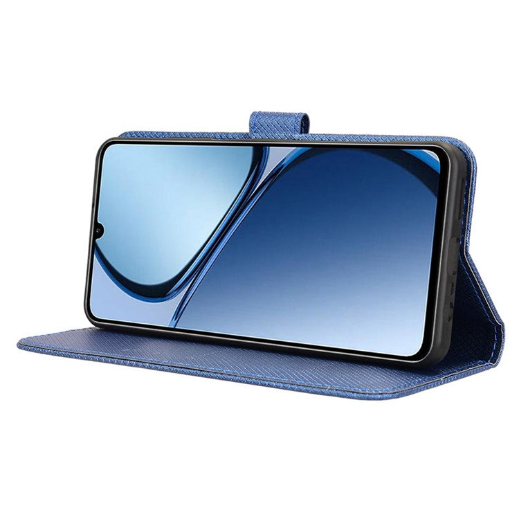 For Realme C63 4G / C61 4G / Narzo N63 4G Case Leather Phone Cover Diamond Texture - Blue