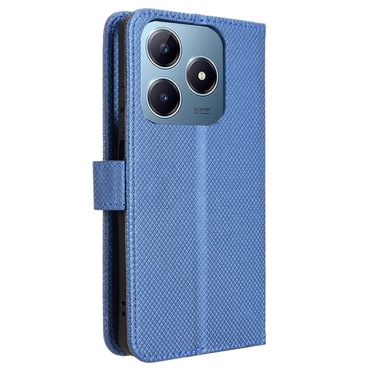 For Realme C63 4G / C61 4G / Narzo N63 4G Case Leather Phone Cover Diamond Texture - Blue