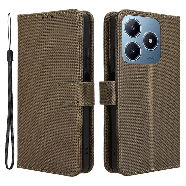 For Realme C63 4G / C61 4G / Narzo N63 4G Case Leather Phone Cover Diamond Texture - Brown