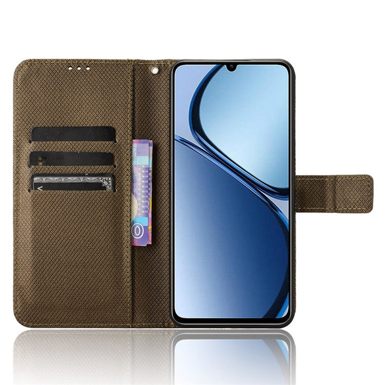 For Realme C63 4G / C61 4G / Narzo N63 4G Case Leather Phone Cover Diamond Texture - Brown