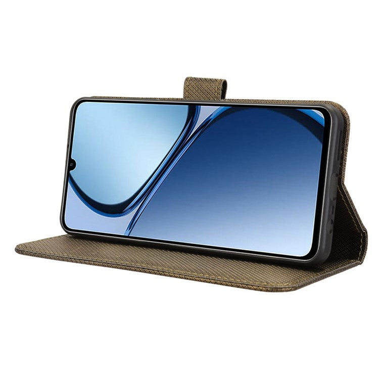 For Realme C63 4G / C61 4G / Narzo N63 4G Case Leather Phone Cover Diamond Texture - Brown