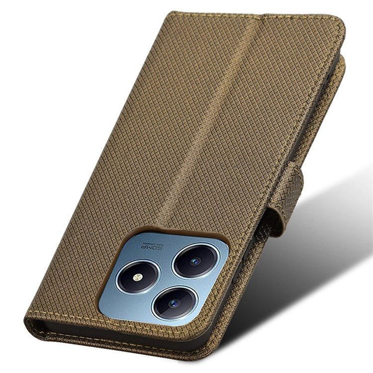 For Realme C63 4G / C61 4G / Narzo N63 4G Case Leather Phone Cover Diamond Texture - Brown