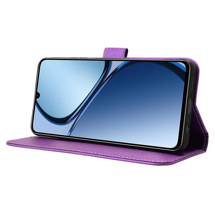 For Realme C63 4G / C61 4G / Narzo N63 4G Case Leather Phone Cover Diamond Texture - Purple