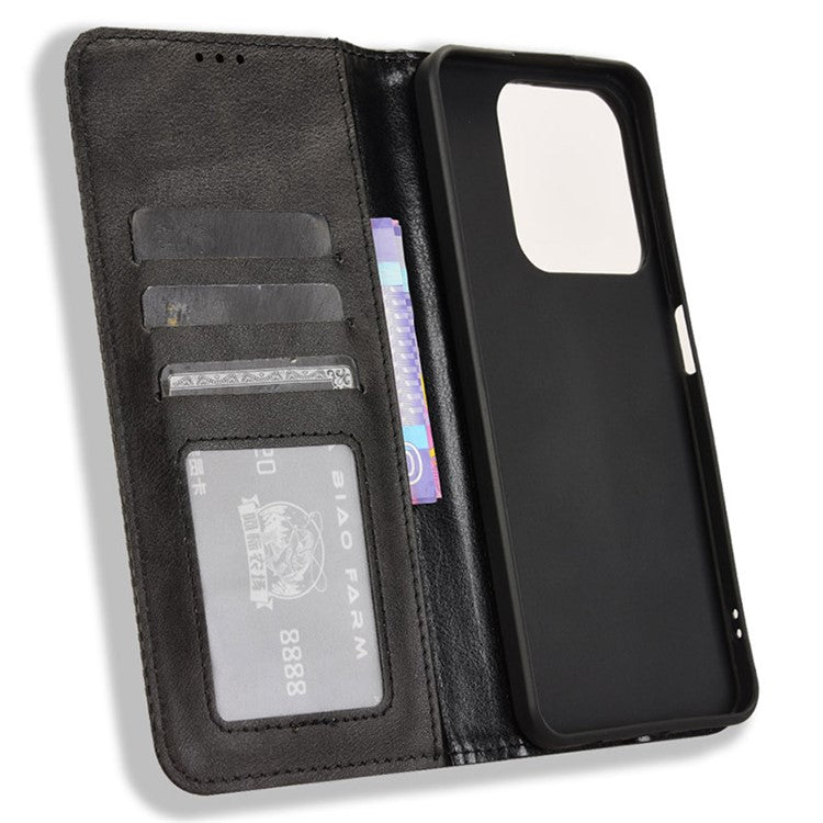 For Realme C63 4G / C61 4G / Narzo N63 4G Case PU Leather Retro Magnetic Shockproof Phone Cover - Black