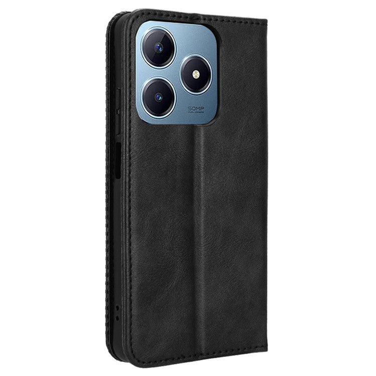For Realme C63 4G / C61 4G / Narzo N63 4G Case PU Leather Retro Magnetic Shockproof Phone Cover - Black