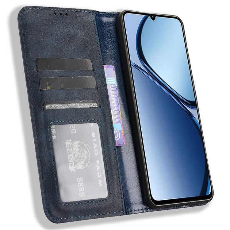 For Realme C63 4G / C61 4G / Narzo N63 4G Case PU Leather Retro Magnetic Shockproof Phone Cover - Blue