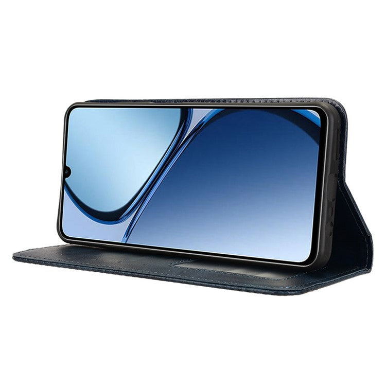 For Realme C63 4G / C61 4G / Narzo N63 4G Case PU Leather Retro Magnetic Shockproof Phone Cover - Blue