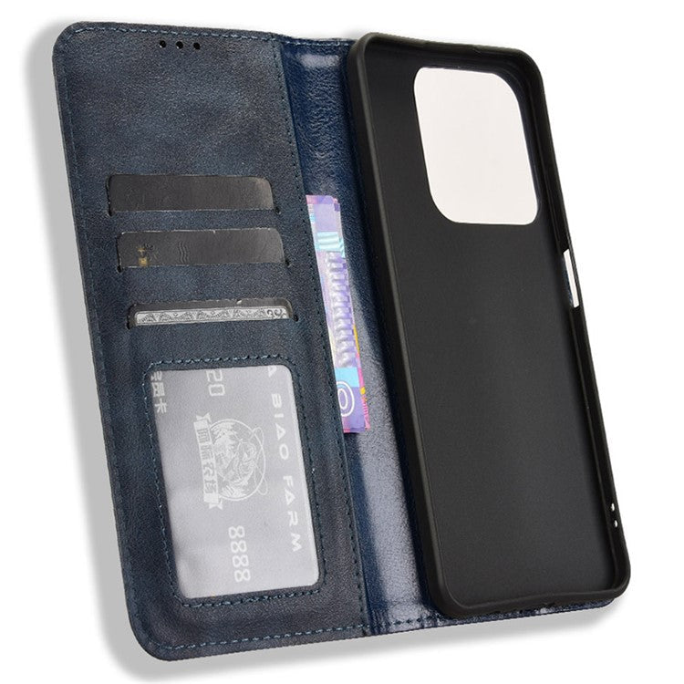 For Realme C63 4G / C61 4G / Narzo N63 4G Case PU Leather Retro Magnetic Shockproof Phone Cover - Blue