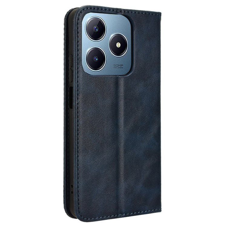 For Realme C63 4G / C61 4G / Narzo N63 4G Case PU Leather Retro Magnetic Shockproof Phone Cover - Blue