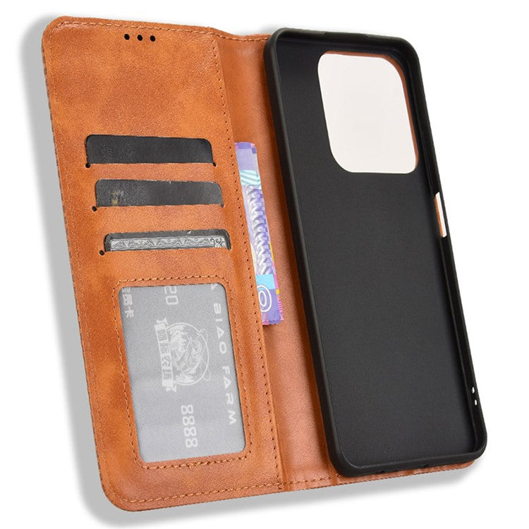 For Realme C63 4G / C61 4G / Narzo N63 4G Case PU Leather Retro Magnetic Shockproof Phone Cover - Brown