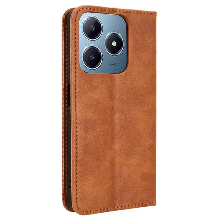 For Realme C63 4G / C61 4G / Narzo N63 4G Case PU Leather Retro Magnetic Shockproof Phone Cover - Brown