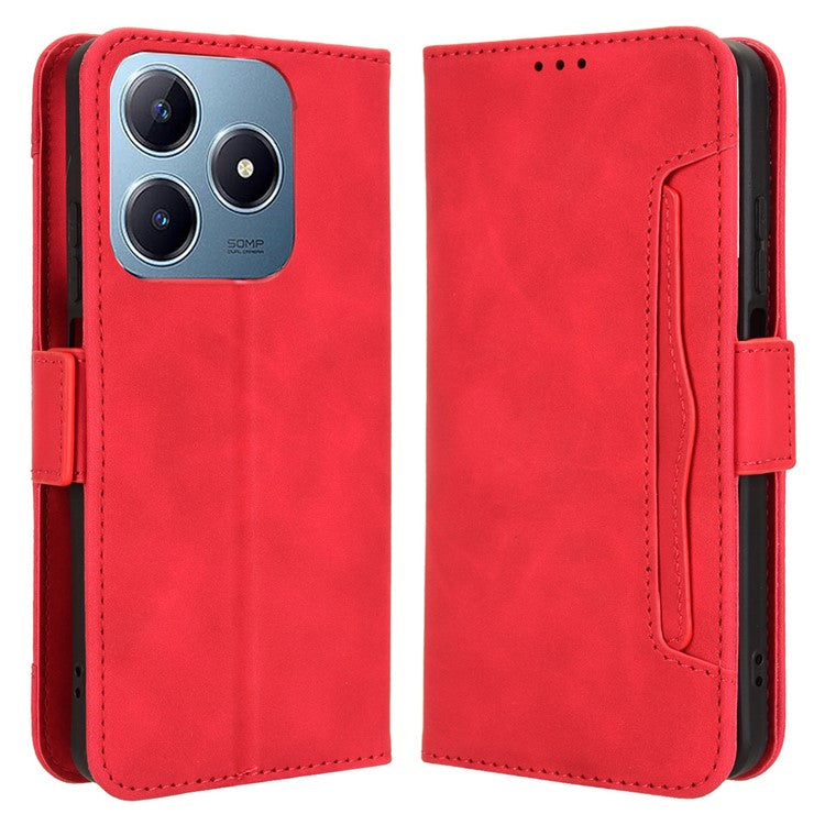 For Realme C63 4G / C61 4G / Narzo N63 4G Case Folio Stand Leather Phone Cover with Multiple Card Slots - Red