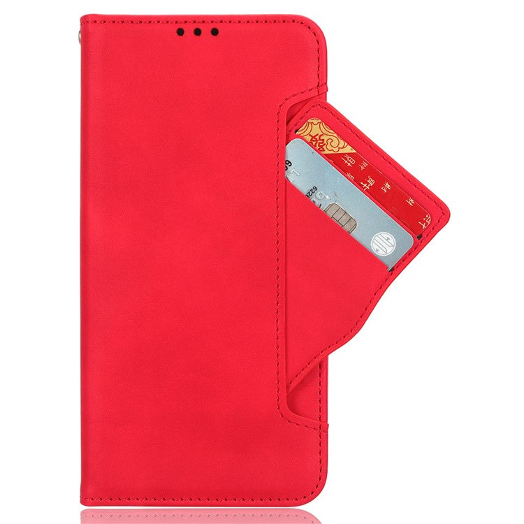 For Realme C63 4G / C61 4G / Narzo N63 4G Case Folio Stand Leather Phone Cover with Multiple Card Slots - Red