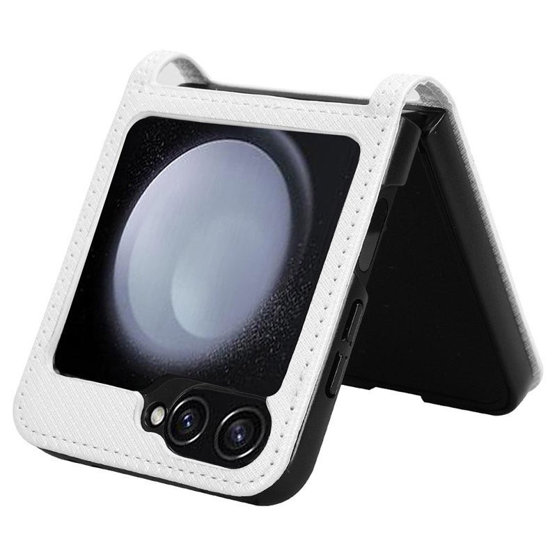 For Samsung Galaxy Z Flip6 5G Case Leather Phone Cover with Card Slot - White