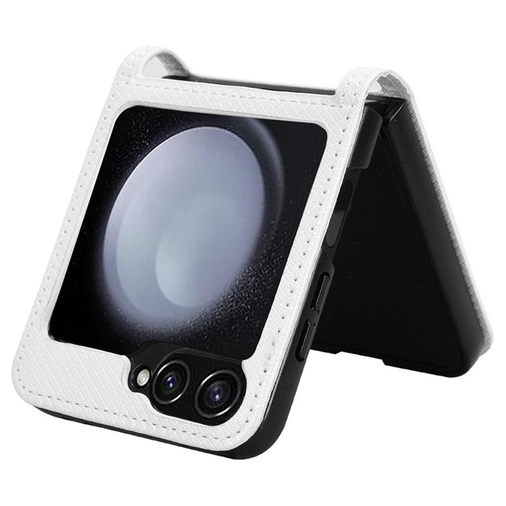 For Samsung Galaxy Z Flip7 FE 5G / Z Flip6 5G Case Leather Phone Cover with Card Slot - White