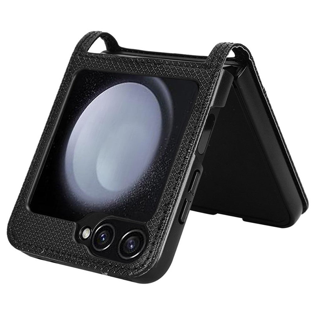 For Samsung Galaxy Z Flip7 FE 5G / Z Flip6 5G Case Leather Phone Cover with Card Slot - Black