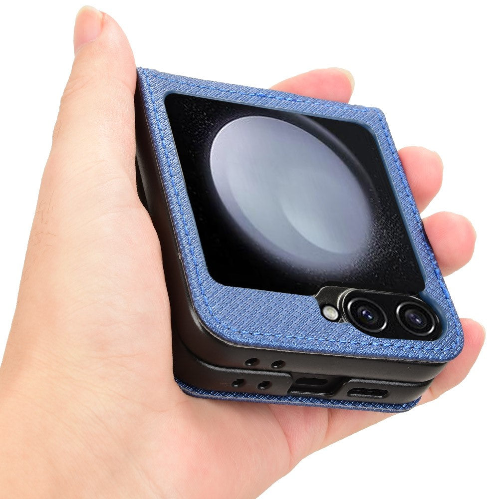 For Samsung Galaxy Z Flip7 FE 5G / Z Flip6 5G Case Leather Phone Cover with Card Slot - Blue