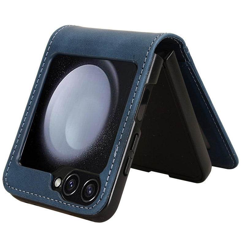 For Samsung Galaxy Z Flip6 5G PU Leather+PC Phone Case Separable Design Card Slot Skin-Touch Cover - Blue
