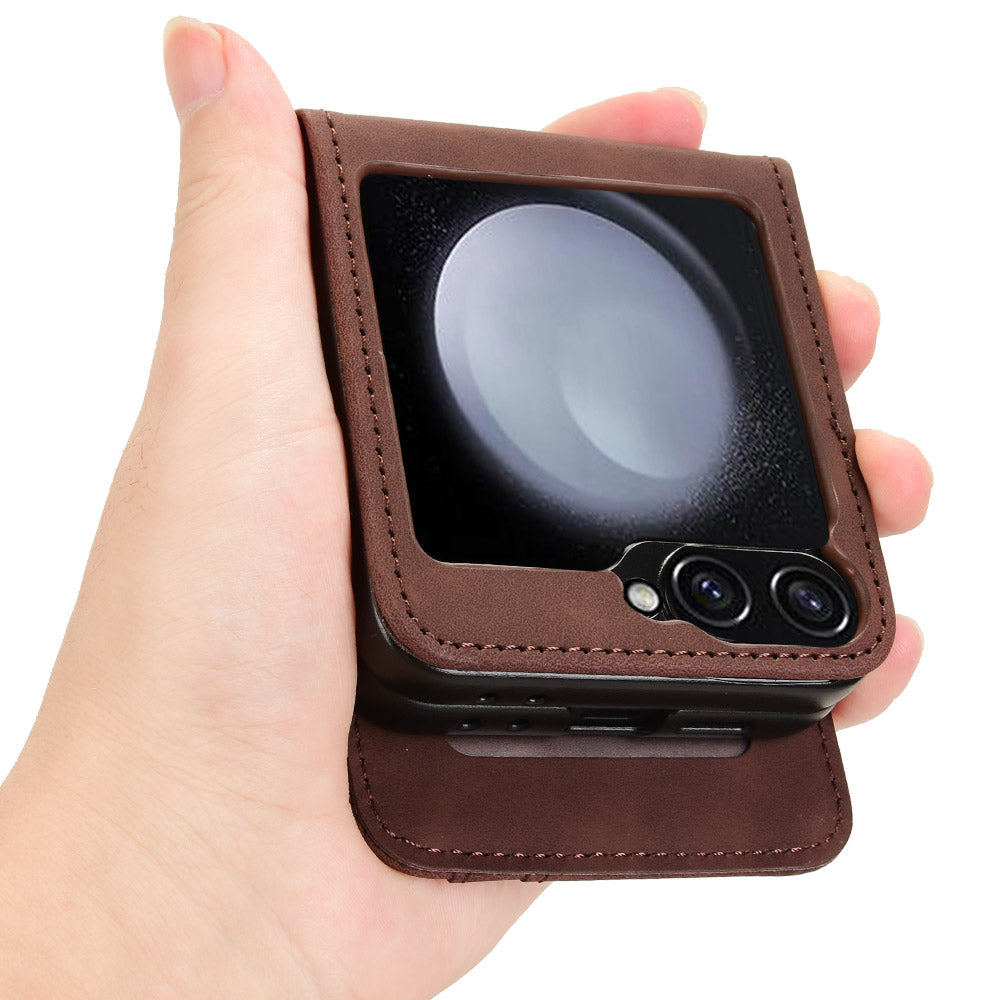 For Samsung Galaxy Z Flip6 5G PU Leather+PC Phone Case Separable Design Card Slot Skin-Touch Cover - Brown
