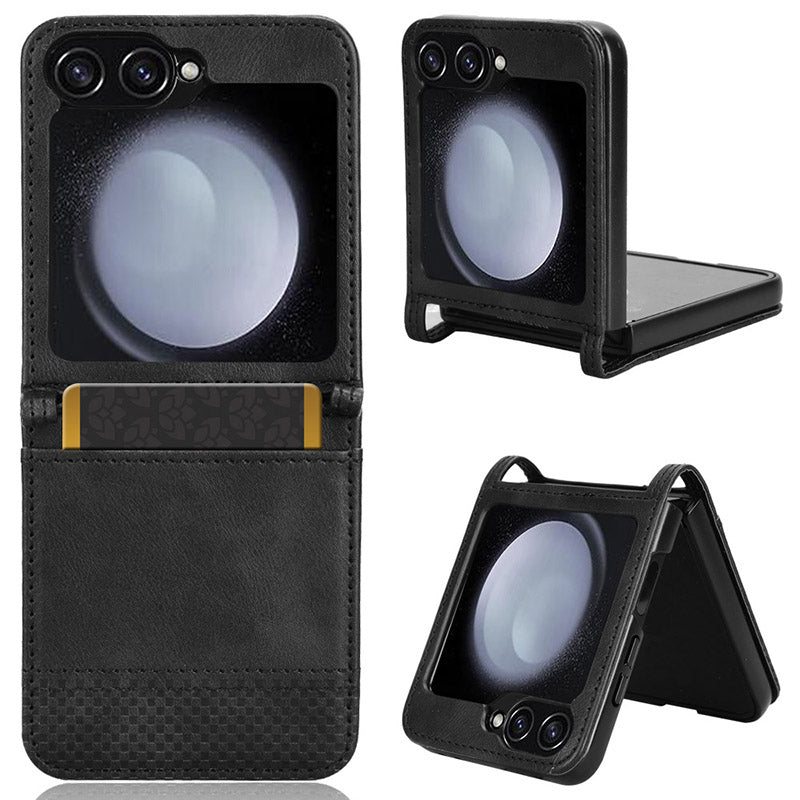 For Samsung Galaxy Z Flip6 5G Cover Retro Texture One-Piece Design PU Leather+PC Phone Case Shell with Card Slot - Black