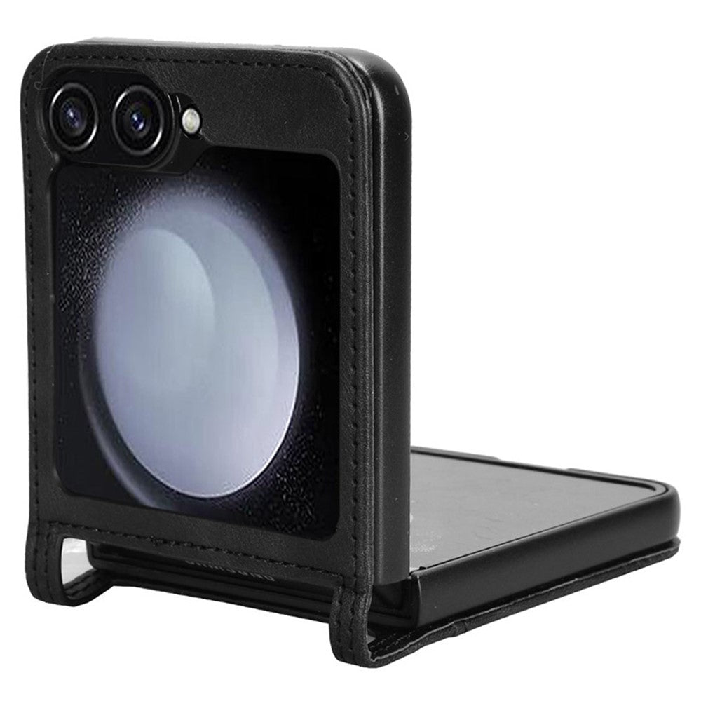 For Samsung Galaxy Z Flip7 FE 5G / Z Flip6 5G Cover Retro Texture One-Piece Design PU Leather+PC Phone Case Shell with Card Slot - Black