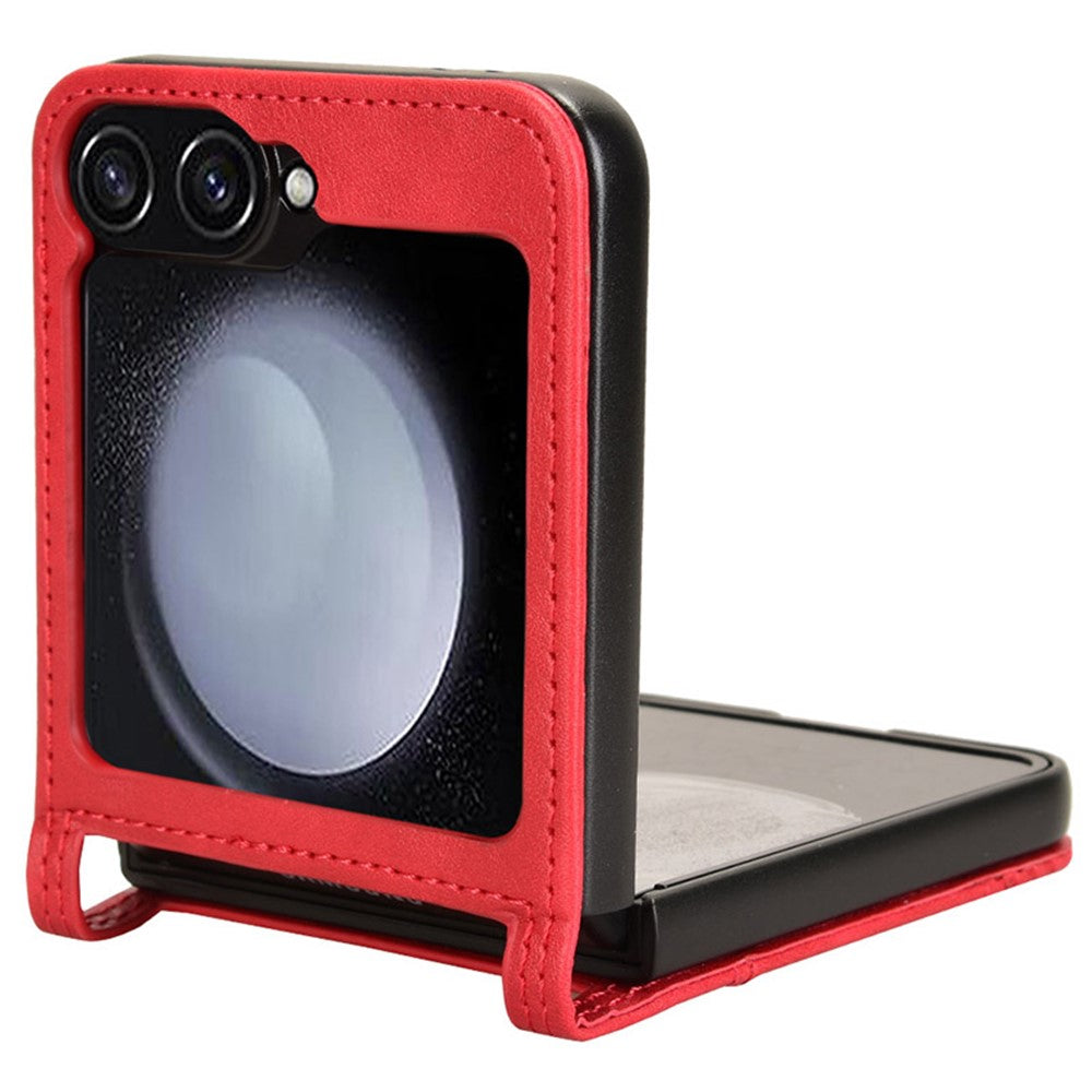 For Samsung Galaxy Z Flip7 FE 5G / Z Flip6 5G Cover Retro Texture One-Piece Design PU Leather+PC Phone Case Shell with Card Slot - Red