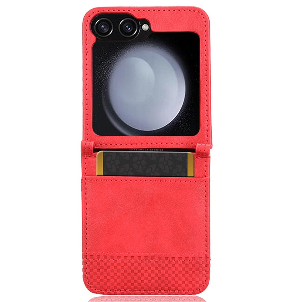 For Samsung Galaxy Z Flip7 FE 5G / Z Flip6 5G Cover Retro Texture One-Piece Design PU Leather+PC Phone Case Shell with Card Slot - Red