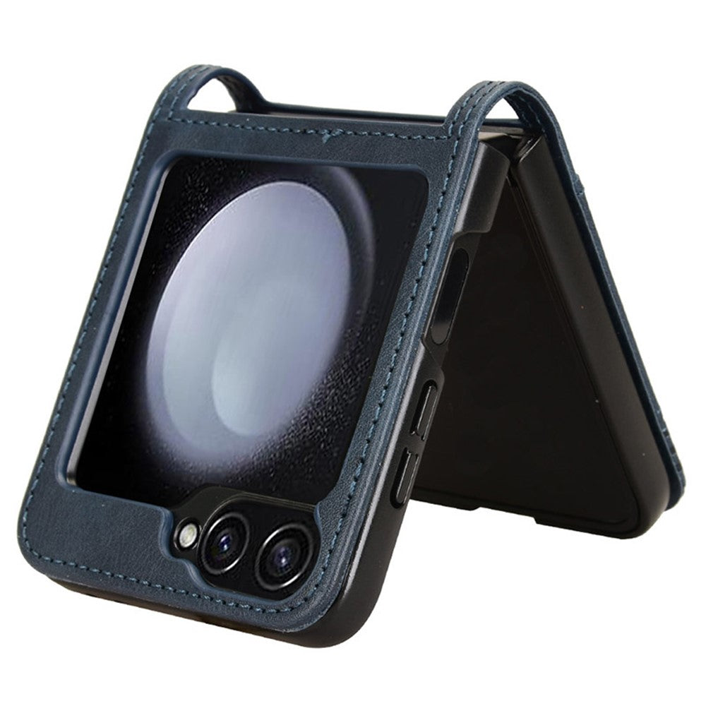 For Samsung Galaxy Z Flip7 FE 5G / Z Flip6 5G Cover Retro Texture One-Piece Design PU Leather+PC Phone Case Shell with Card Slot - Blue