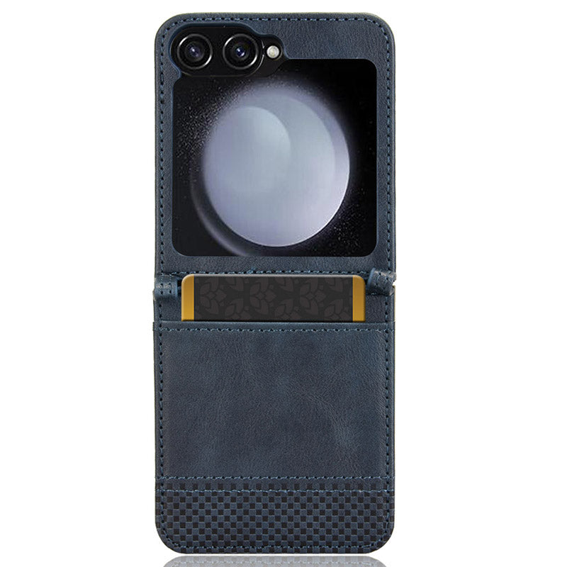For Samsung Galaxy Z Flip6 5G Cover Retro Texture One-Piece Design PU Leather+PC Phone Case Shell with Card Slot - Blue