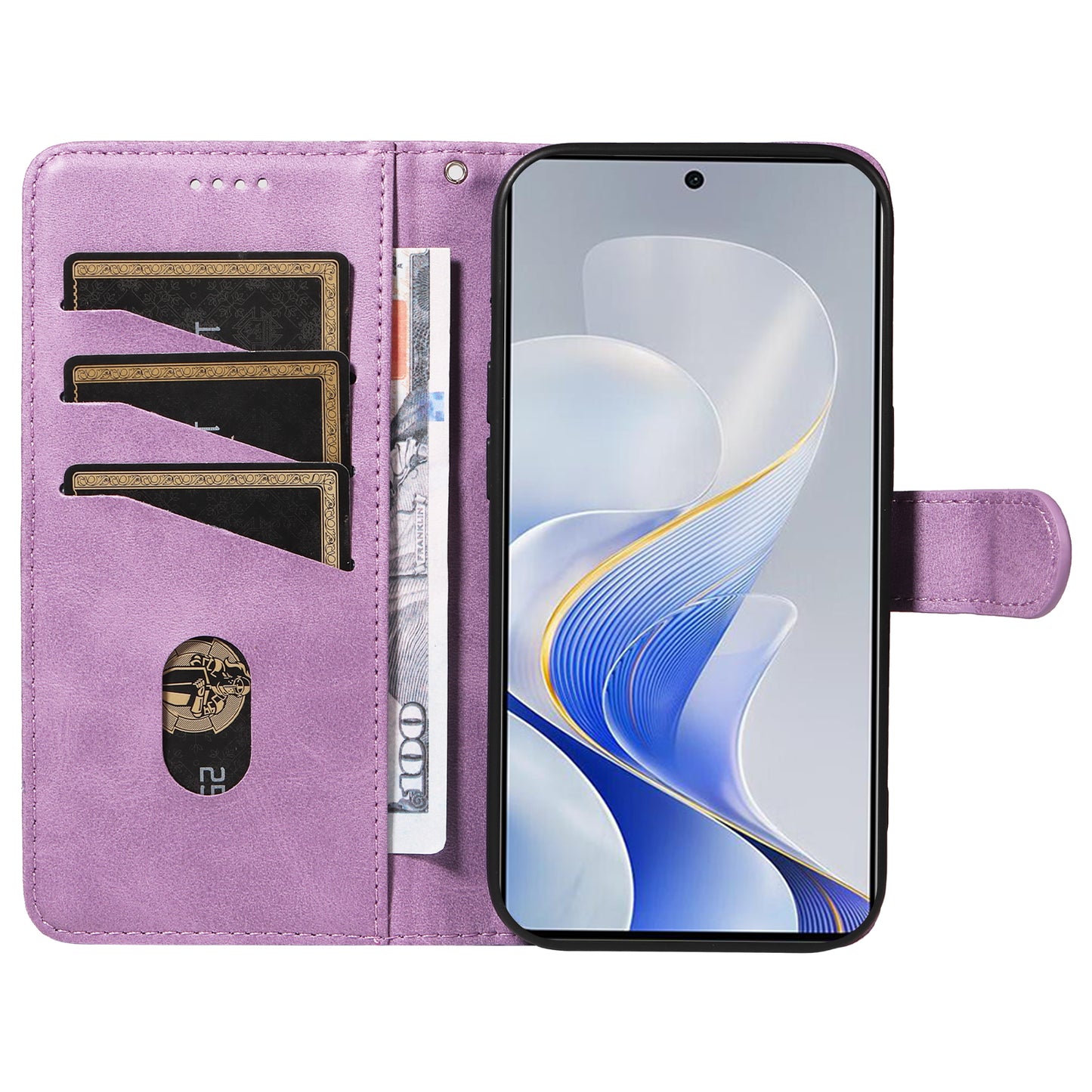 For vivo S19 5G / V40 5G Case Lines Imprint PU Leather Wallet Phone Cover - Light Purple