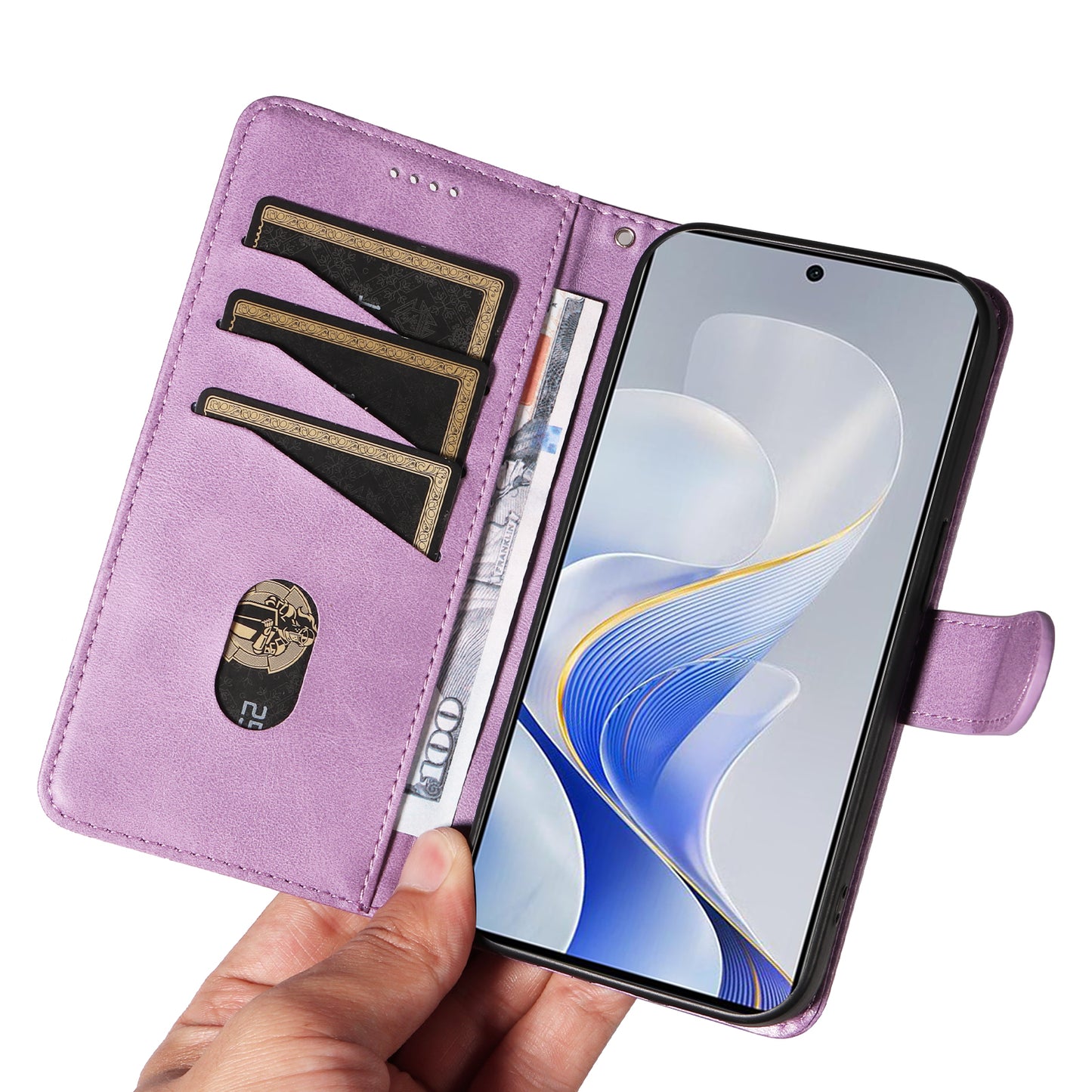 For vivo S19 5G / V40 5G Case Lines Imprint PU Leather Wallet Phone Cover - Light Purple