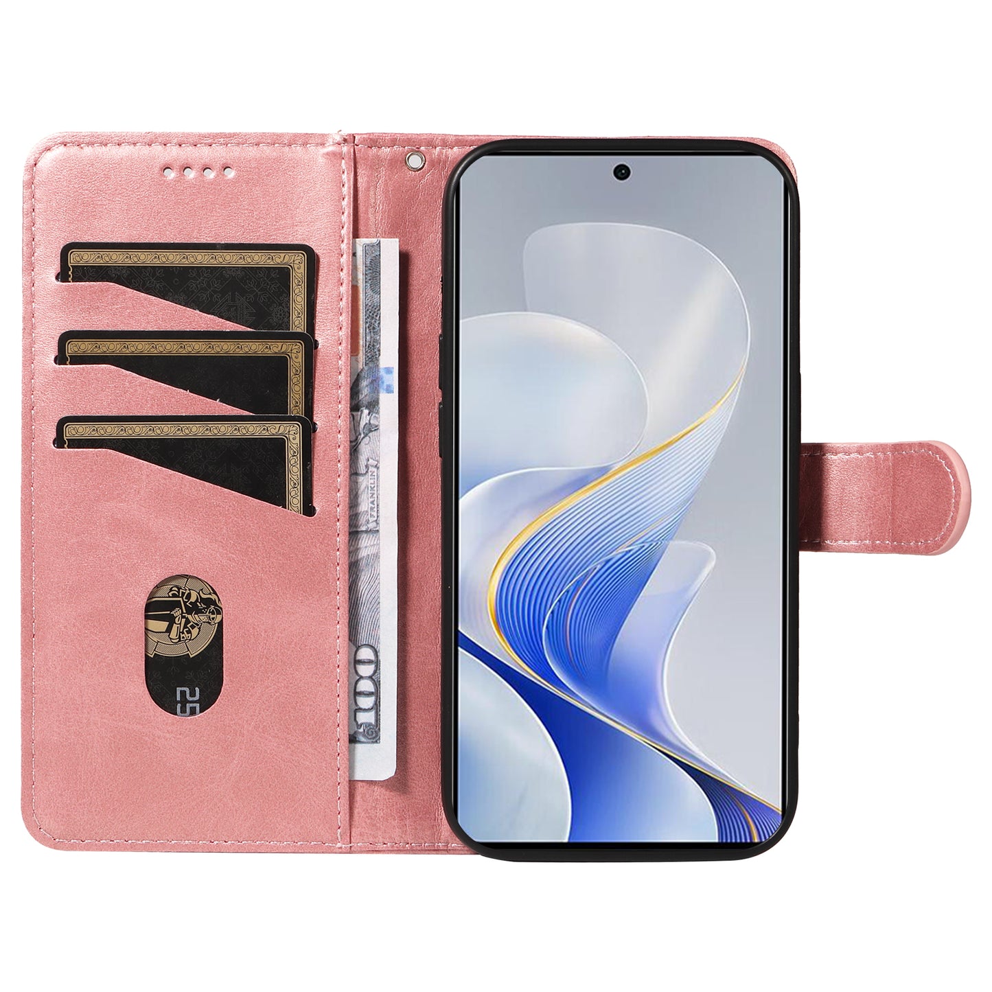 For vivo S19 5G / V40 5G Case Lines Imprint PU Leather Wallet Phone Cover - Rose Gold
