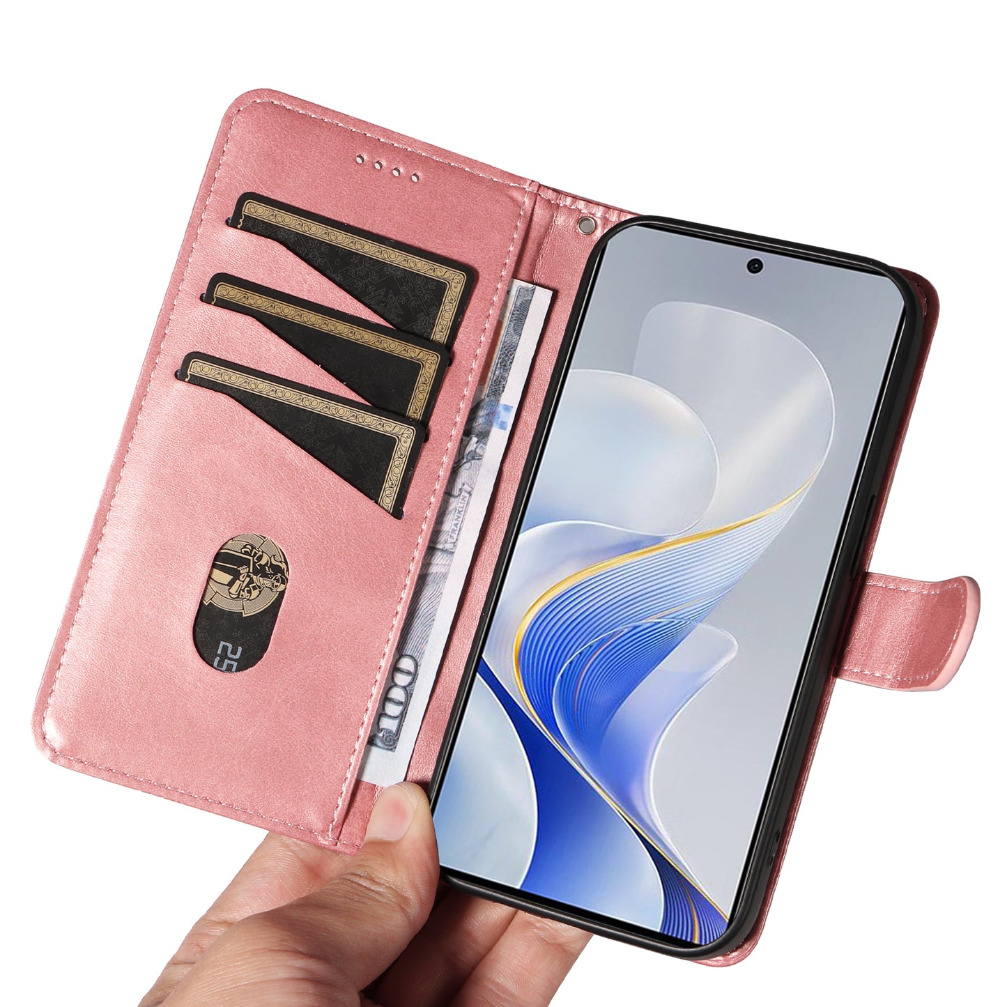 For vivo S19 5G / V40 5G Case Lines Imprint PU Leather Wallet Phone Cover - Rose Gold