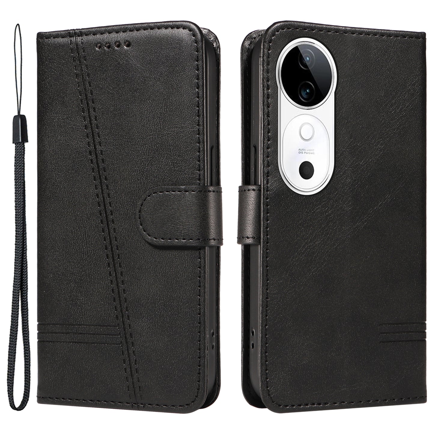 For vivo S19 5G / V40 5G Case Lines Imprint PU Leather Wallet Phone Cover - Black