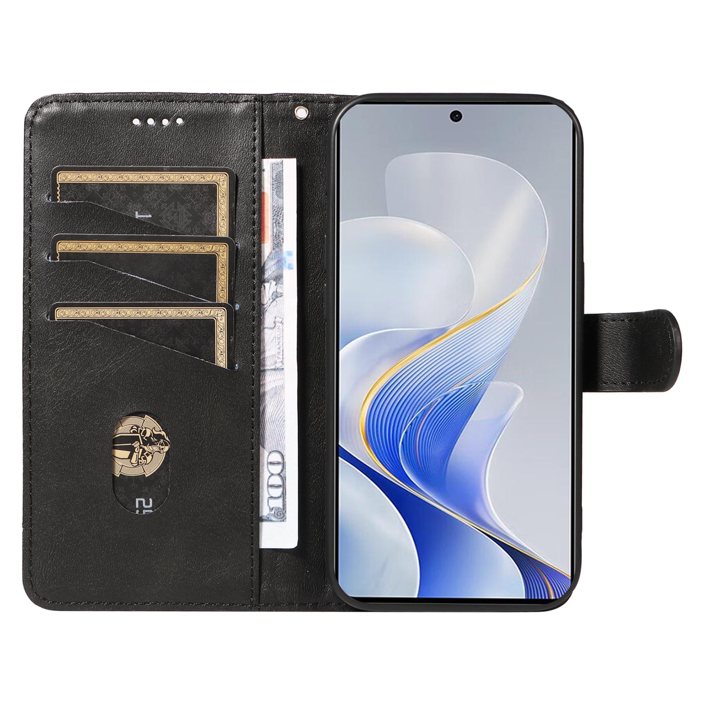 For vivo S19 5G / V40 5G Case Lines Imprint PU Leather Wallet Phone Cover - Black