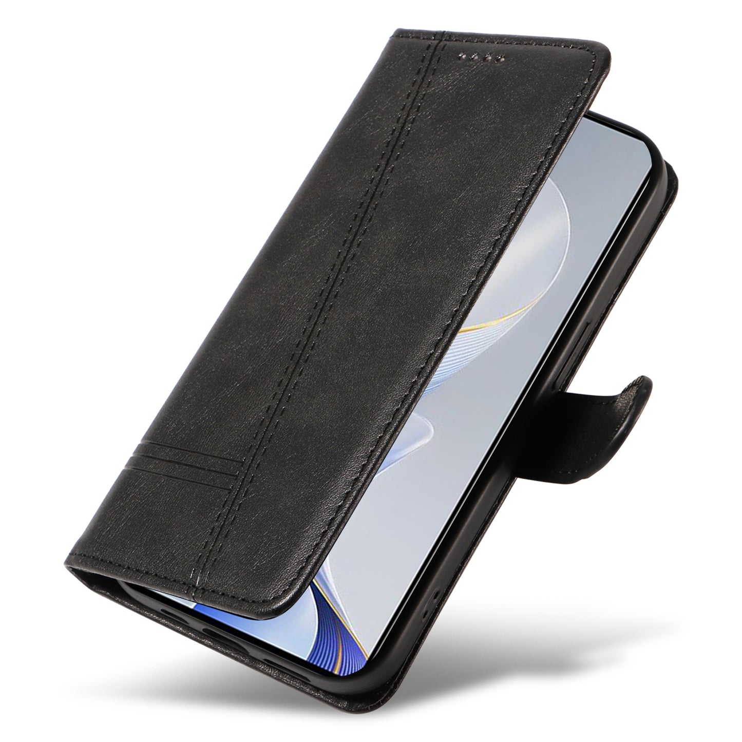 For vivo S19 5G / V40 5G Case Lines Imprint PU Leather Wallet Phone Cover - Black