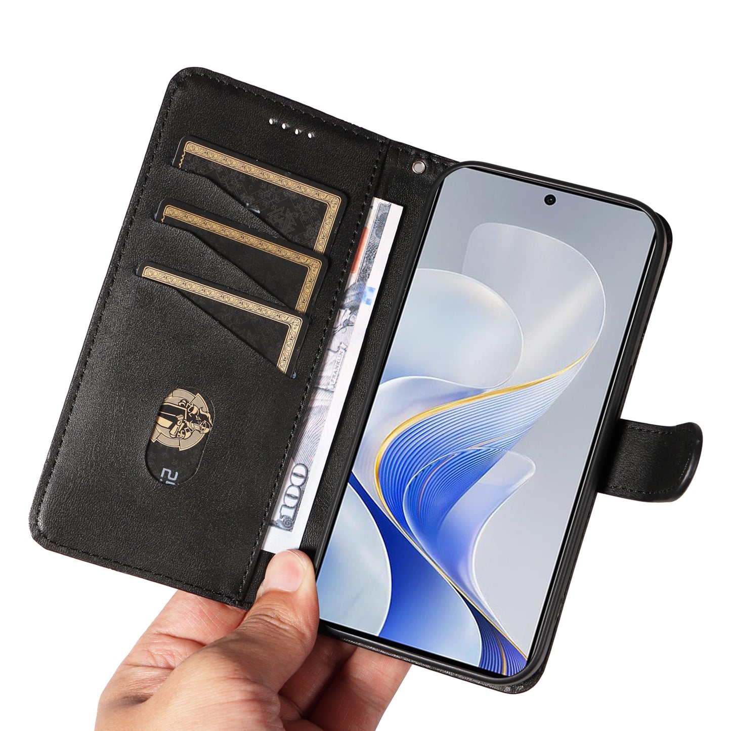 For vivo S19 5G / V40 5G Case Lines Imprint PU Leather Wallet Phone Cover - Black
