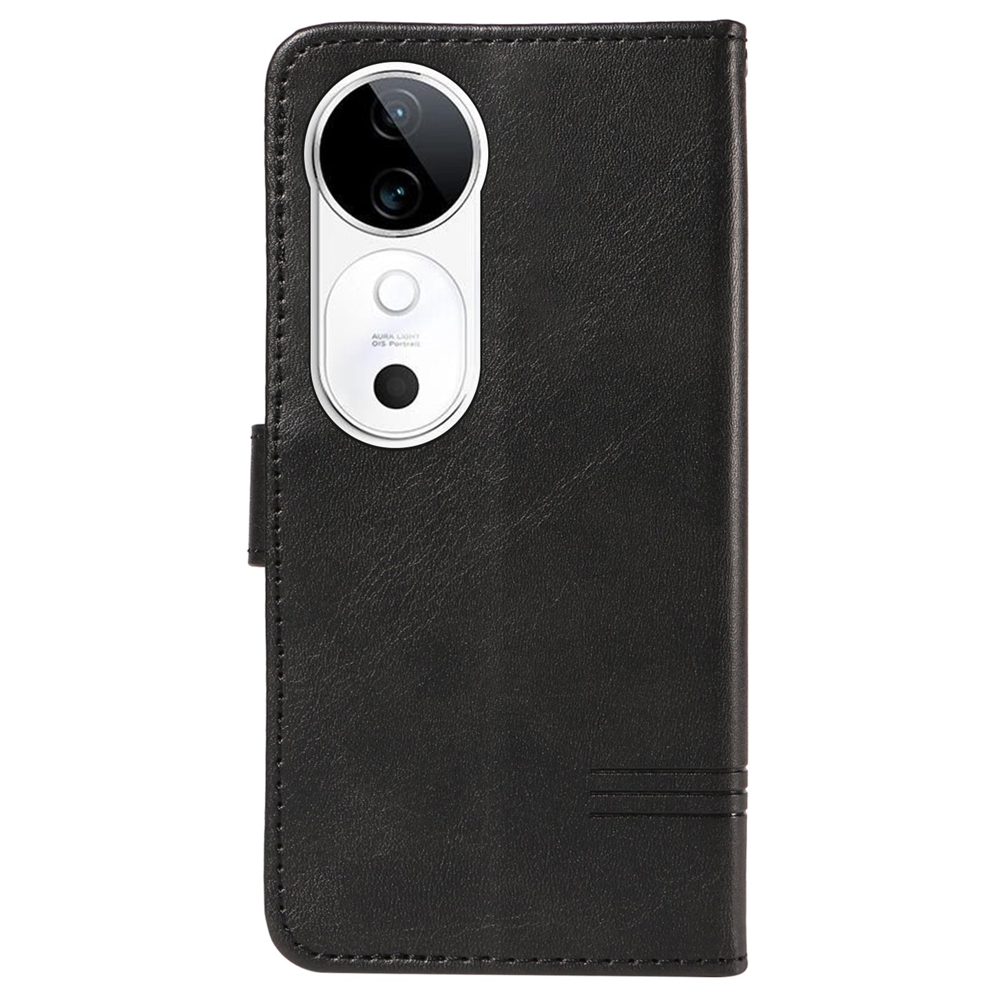 For vivo S19 5G / V40 5G Case Lines Imprint PU Leather Wallet Phone Cover - Black