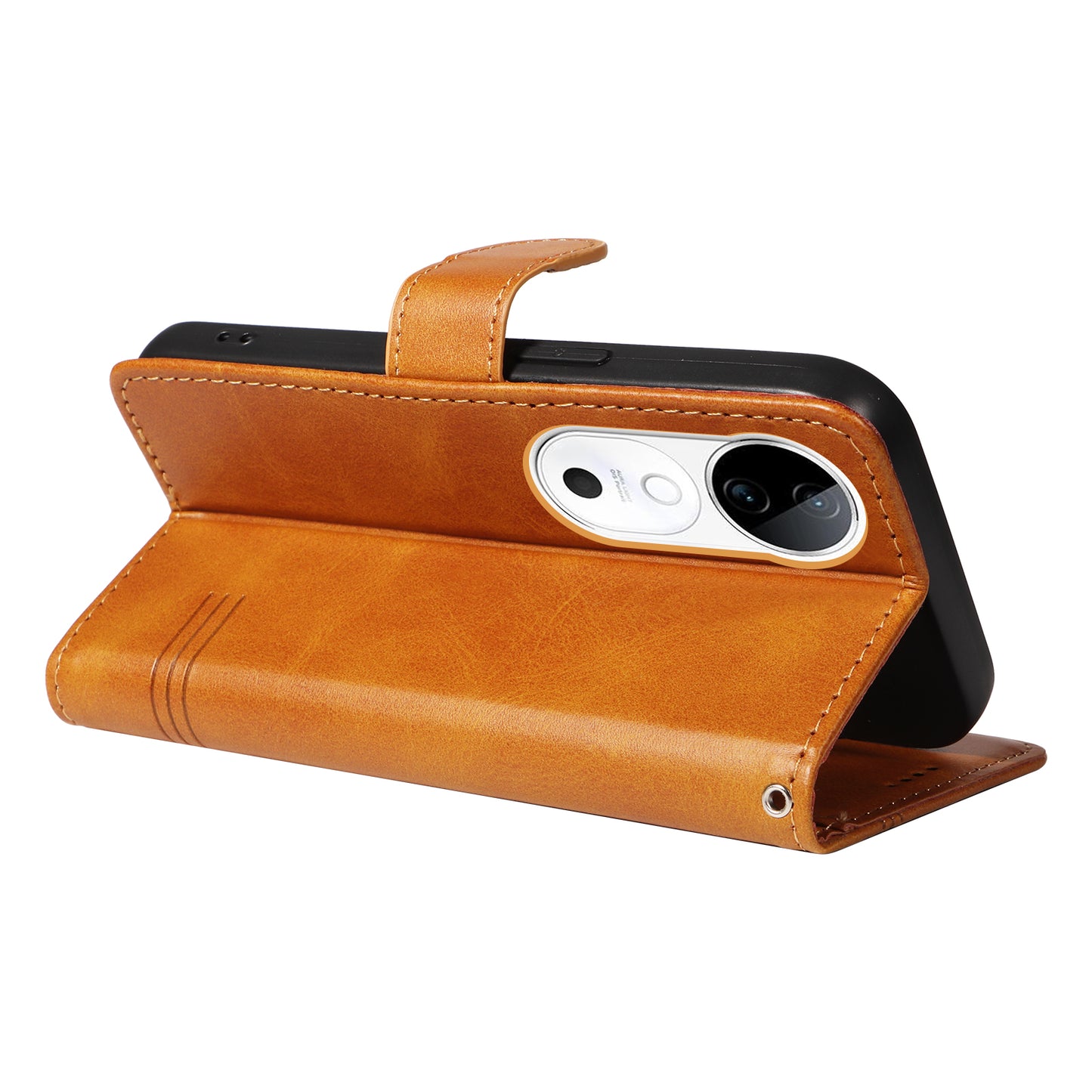 For vivo S19 5G / V40 5G Case Lines Imprint PU Leather Wallet Phone Cover - Yellow