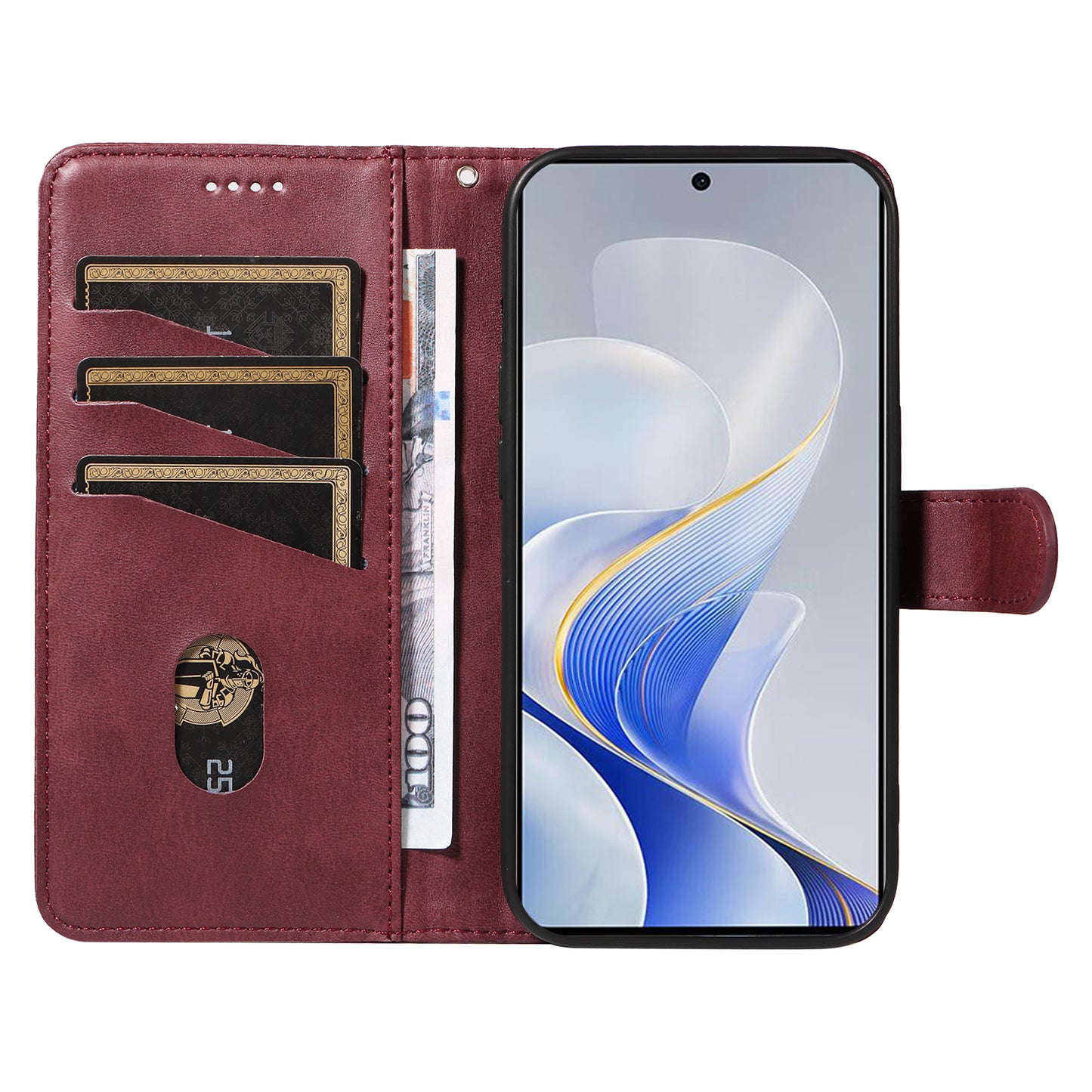 For vivo S19 5G / V40 5G Case Lines Imprint PU Leather Wallet Phone Cover - Wine Red