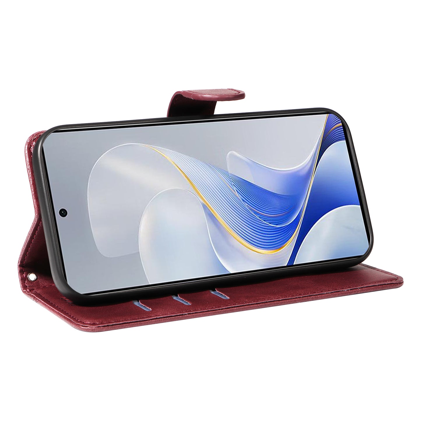 For vivo S19 5G / V40 5G Case Lines Imprint PU Leather Wallet Phone Cover - Wine Red